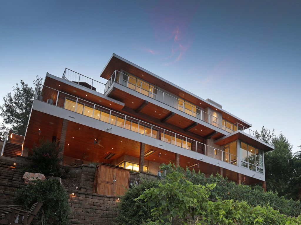 Custom home at dusk